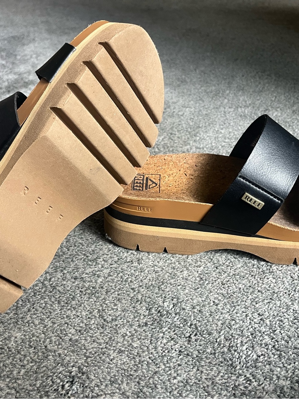 Reef Black Platform Slide Sandals with Cork Footbed - Picture 4 of 4